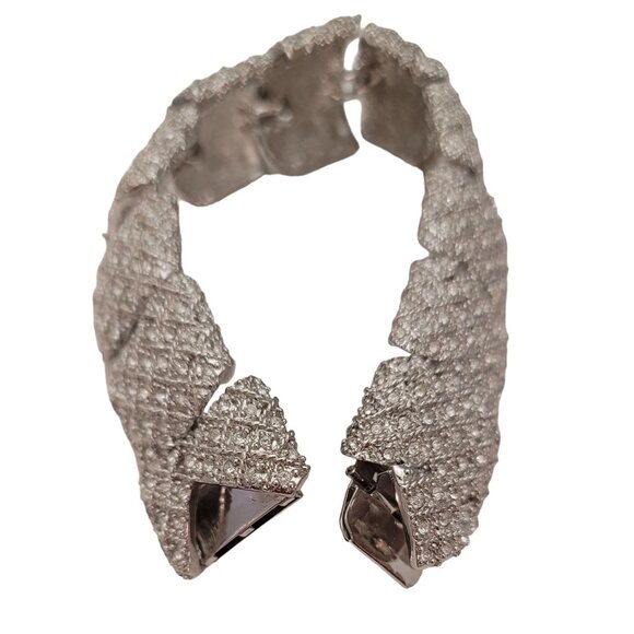 Hutton Wilkinson Silver Tone Clear Pave Rhinestone Panel Bracelet, E785 - Picture 7 of 12